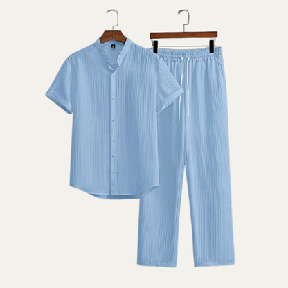 Men's Linen Summer Shirt Pants Set Soft Beige - VibreMode