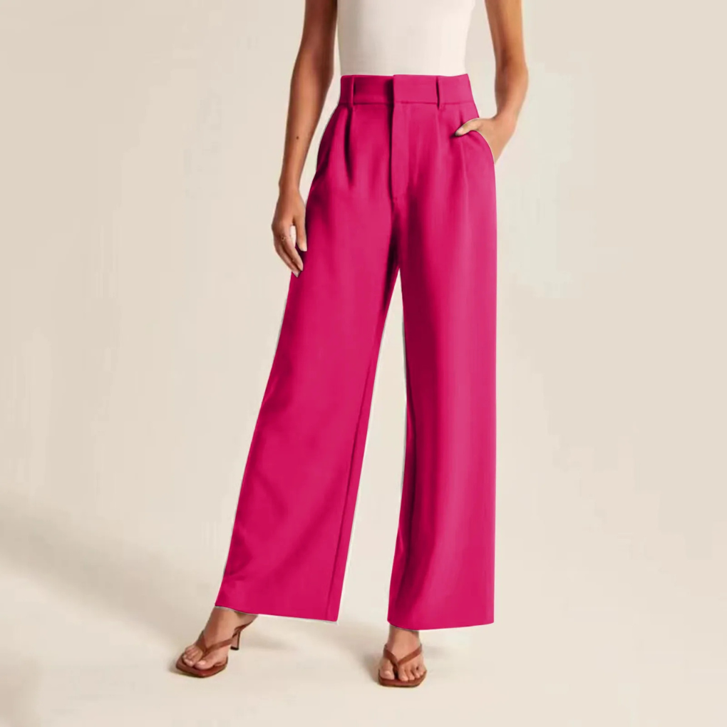 Women's High Waisted Linen Trousers Pleated Beige - VibreMode