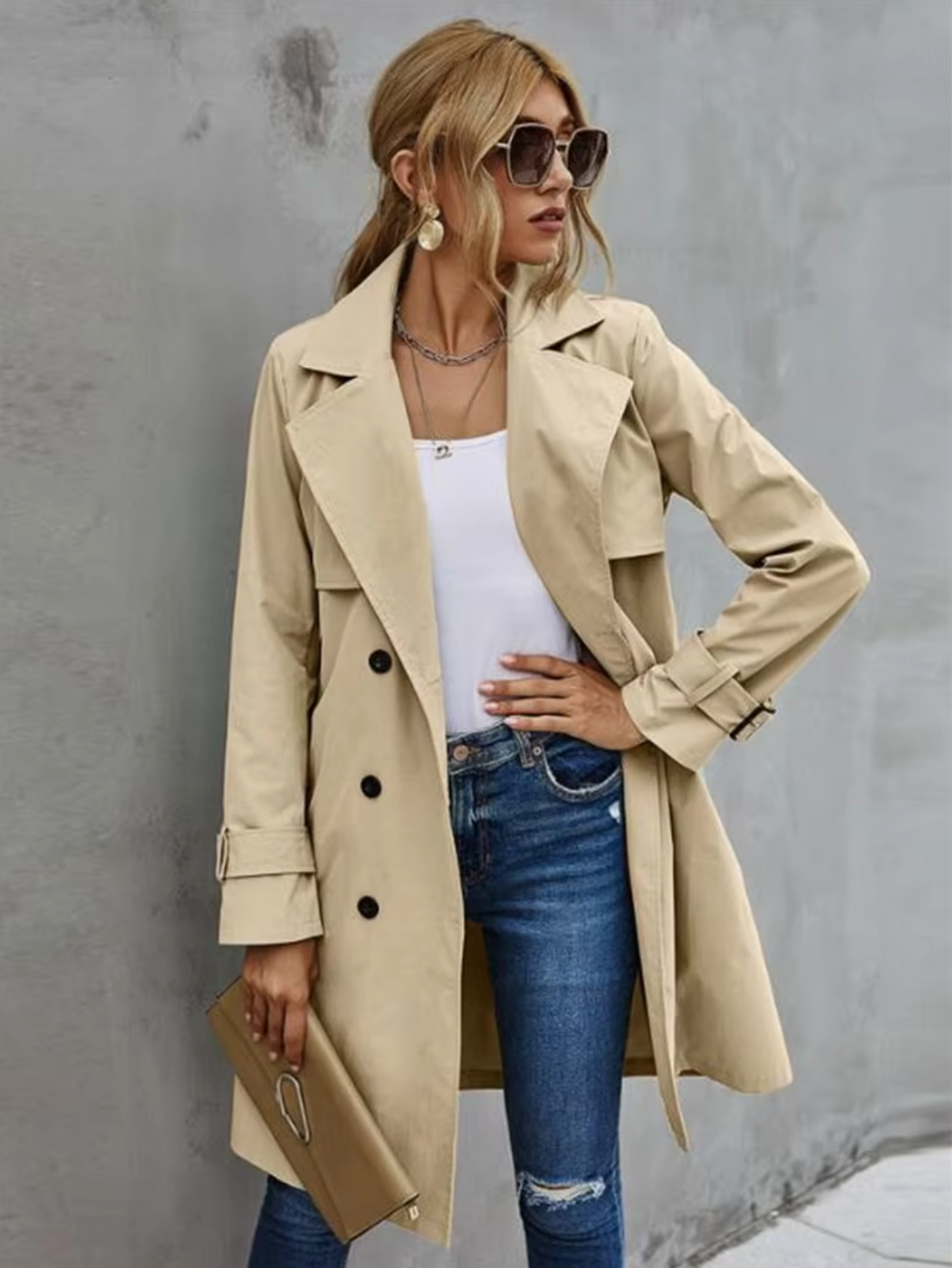 Women's Double-Breasted Trench Coat Classic Fit - VibreMode