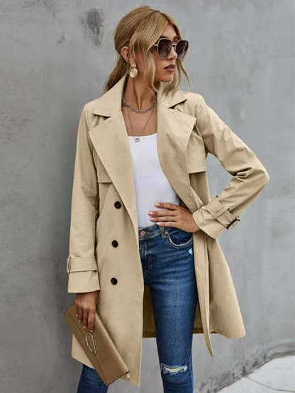 Women's Double-Breasted Trench Coat Classic Fit - VibreMode