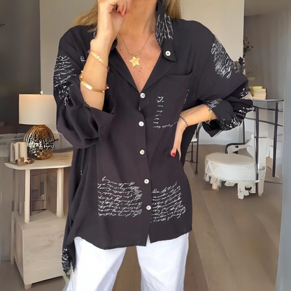 Women's Button-Up Shirt Handwritten Design - VibreMode