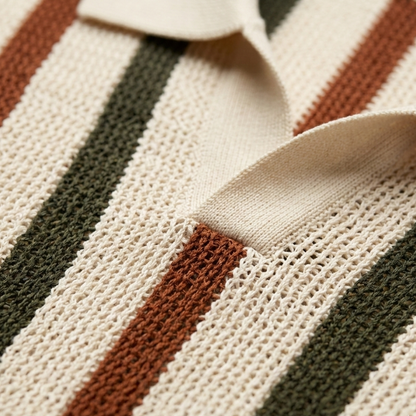 Men's Striped Polo Shirt Vintage Knit