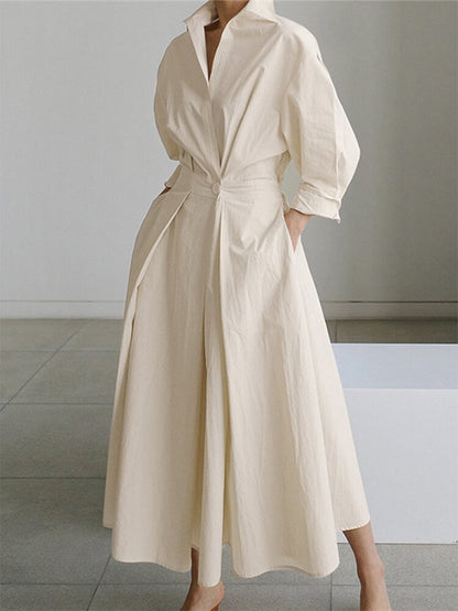 Ladies Chic Button Waist Midi Dress - VibreMode
