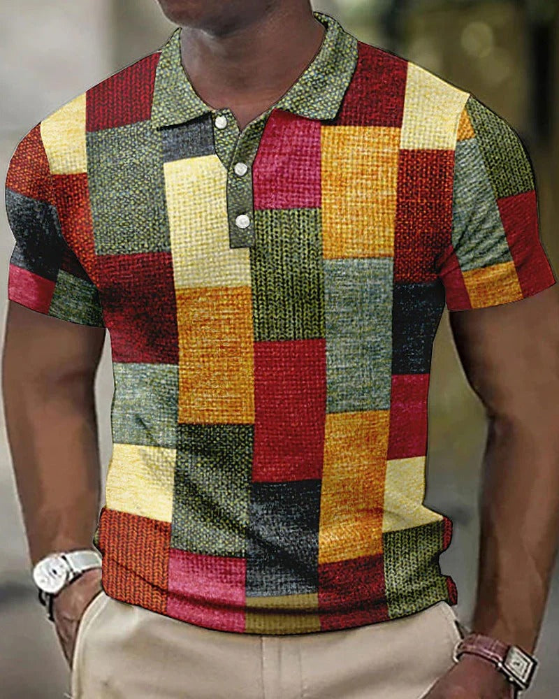 Men's Checkered Polo Shirt Modern Comfortable