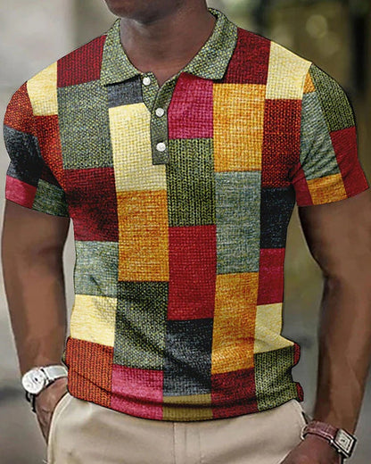 Men's Checkered Polo Shirt Modern Comfortable