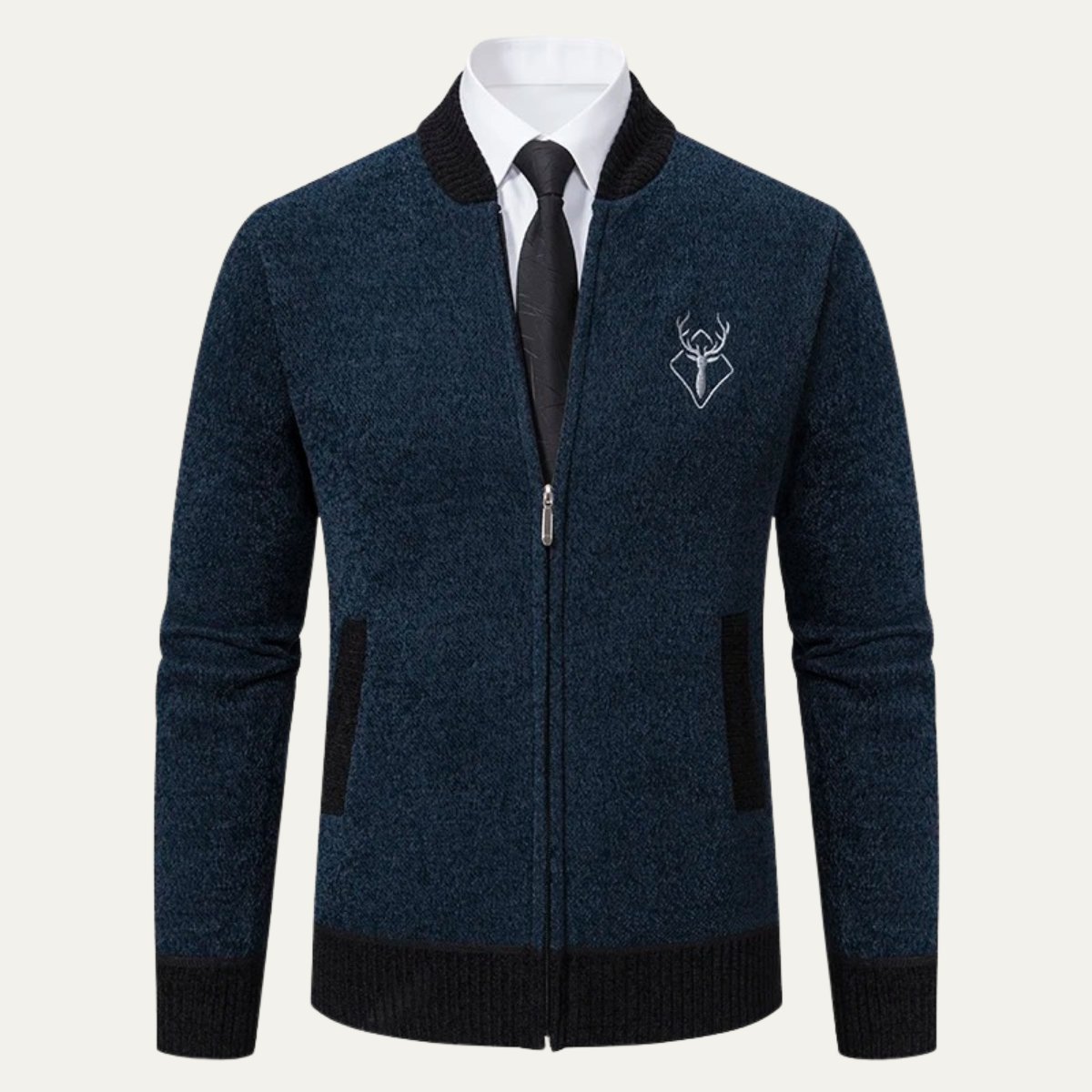 Men's Embroidered Zip Knit Sweater - VibreMode