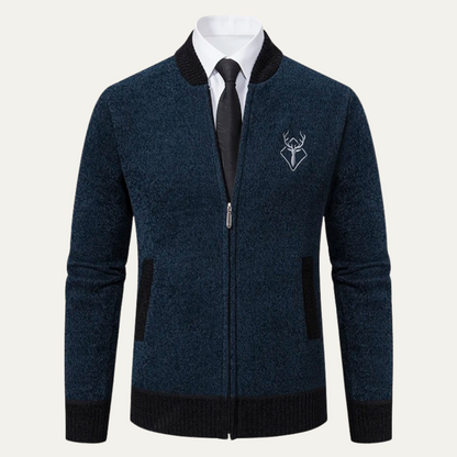 Men's Embroidered Zip Knit Sweater - VibreMode