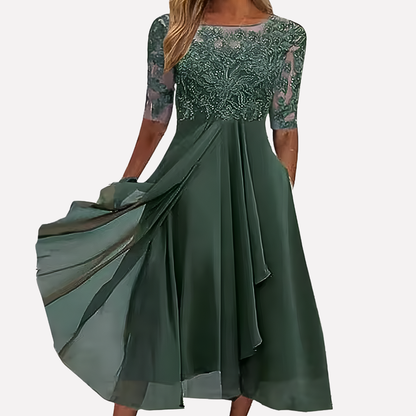 Women's Lace Evening Dress Floral Chiffon