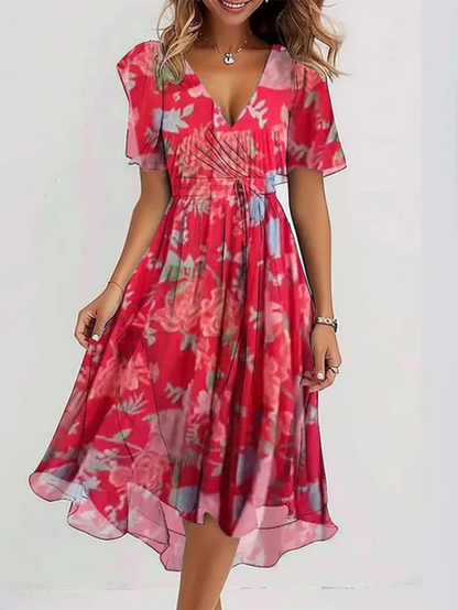Elegant Floral Midi Dress with Shorts