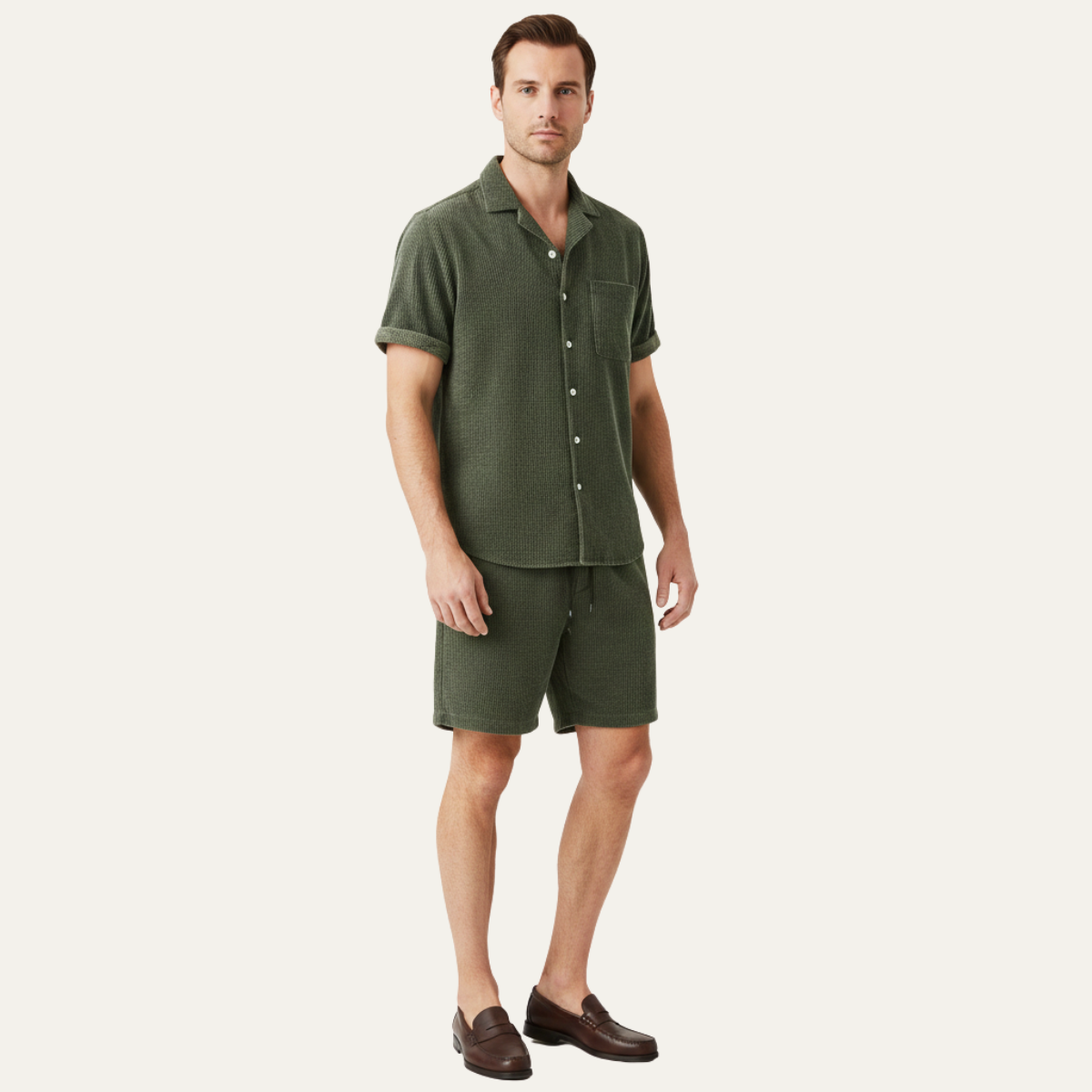 Men's Corduroy Shirt And Shorts Summer Set