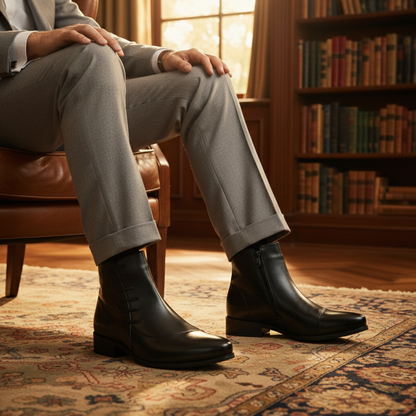 Men's Leather Chelsea Boots Polished Black