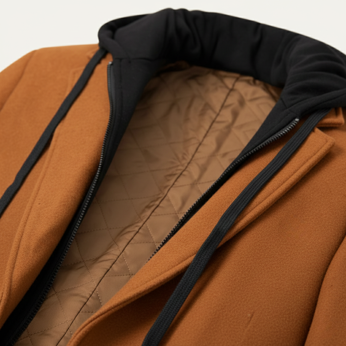 Men's Wool Overcoat Hooded Quilted Lining