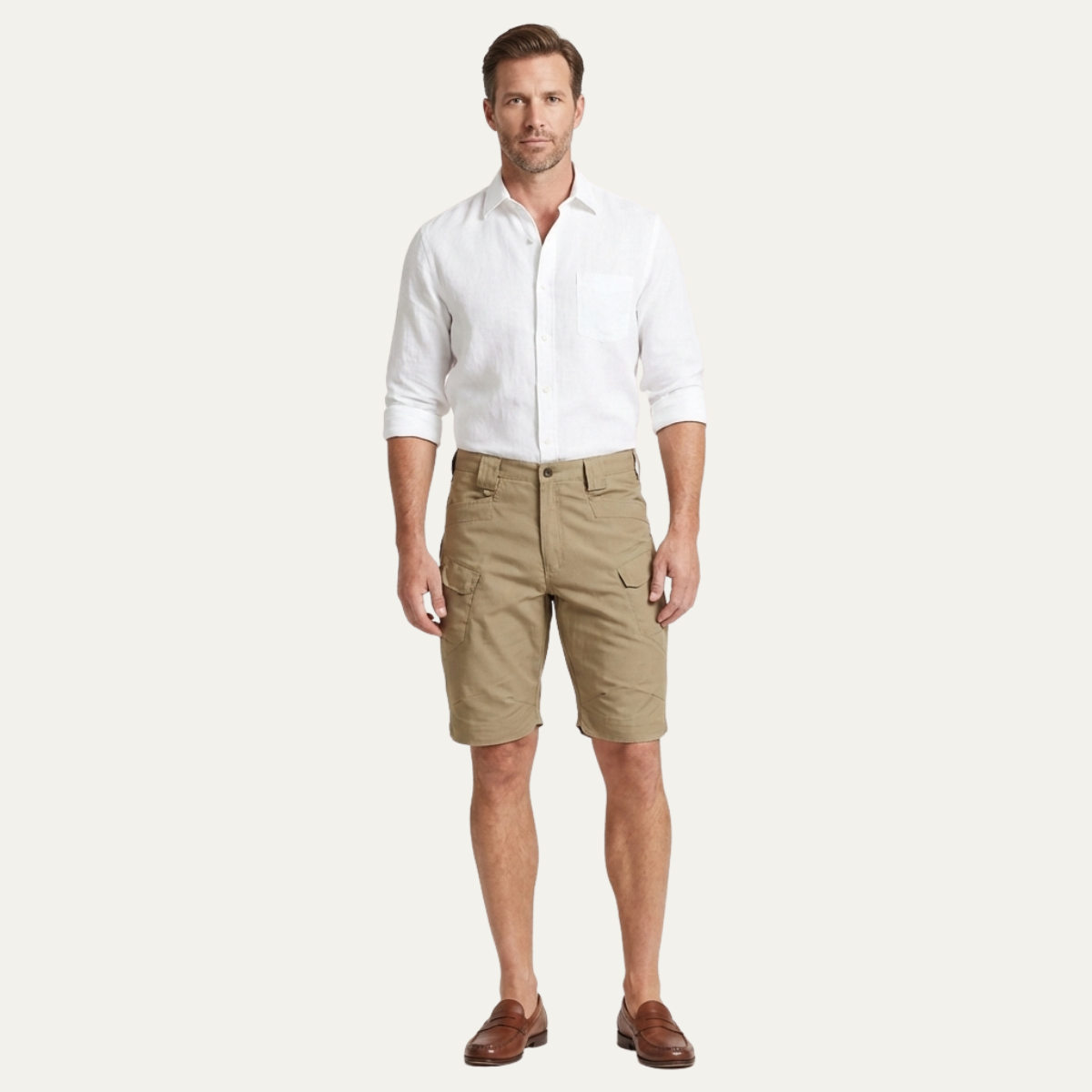 Men's Cargo Shorts Summer Casual Cotton Beige