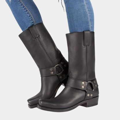 Ladies Low Heel Buckle Boots