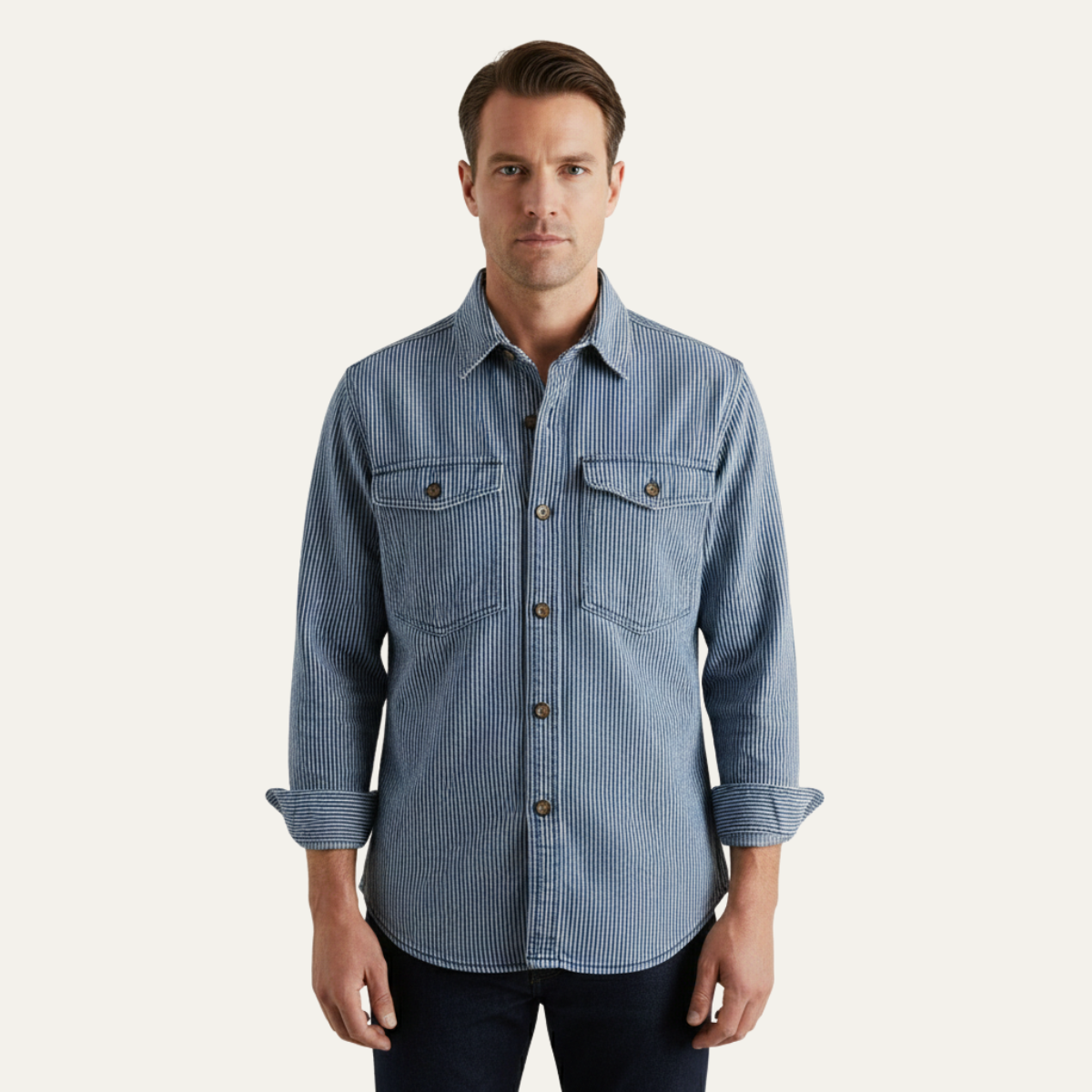 Men's Denim Shirt Jacket Striped Blue