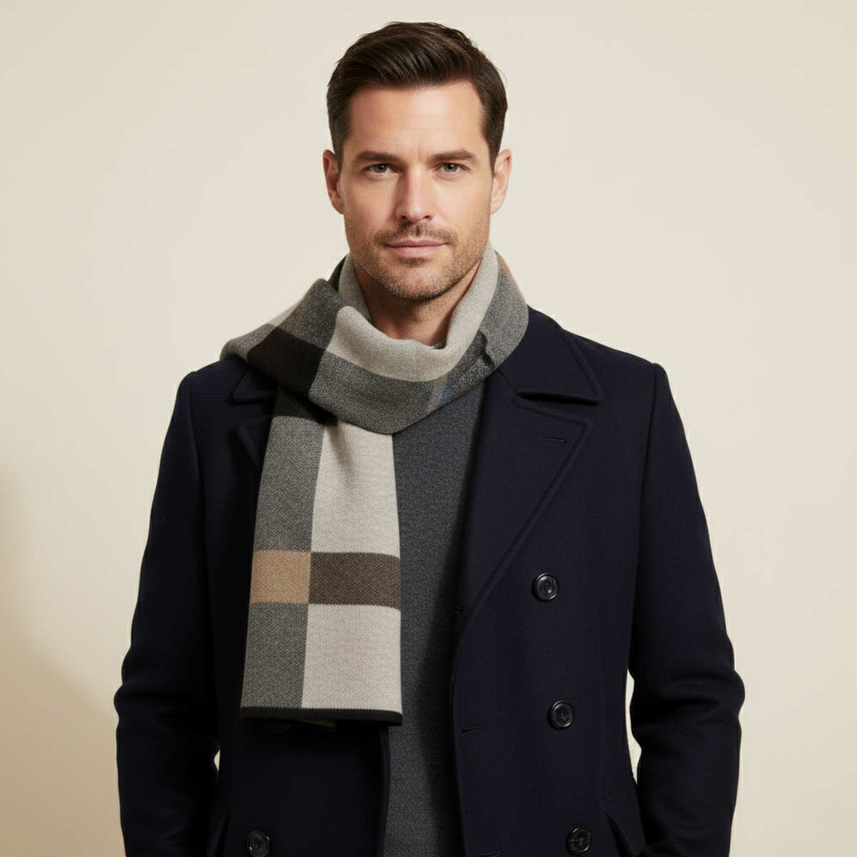 Men's Classic Plaid Scarf Wool Knit