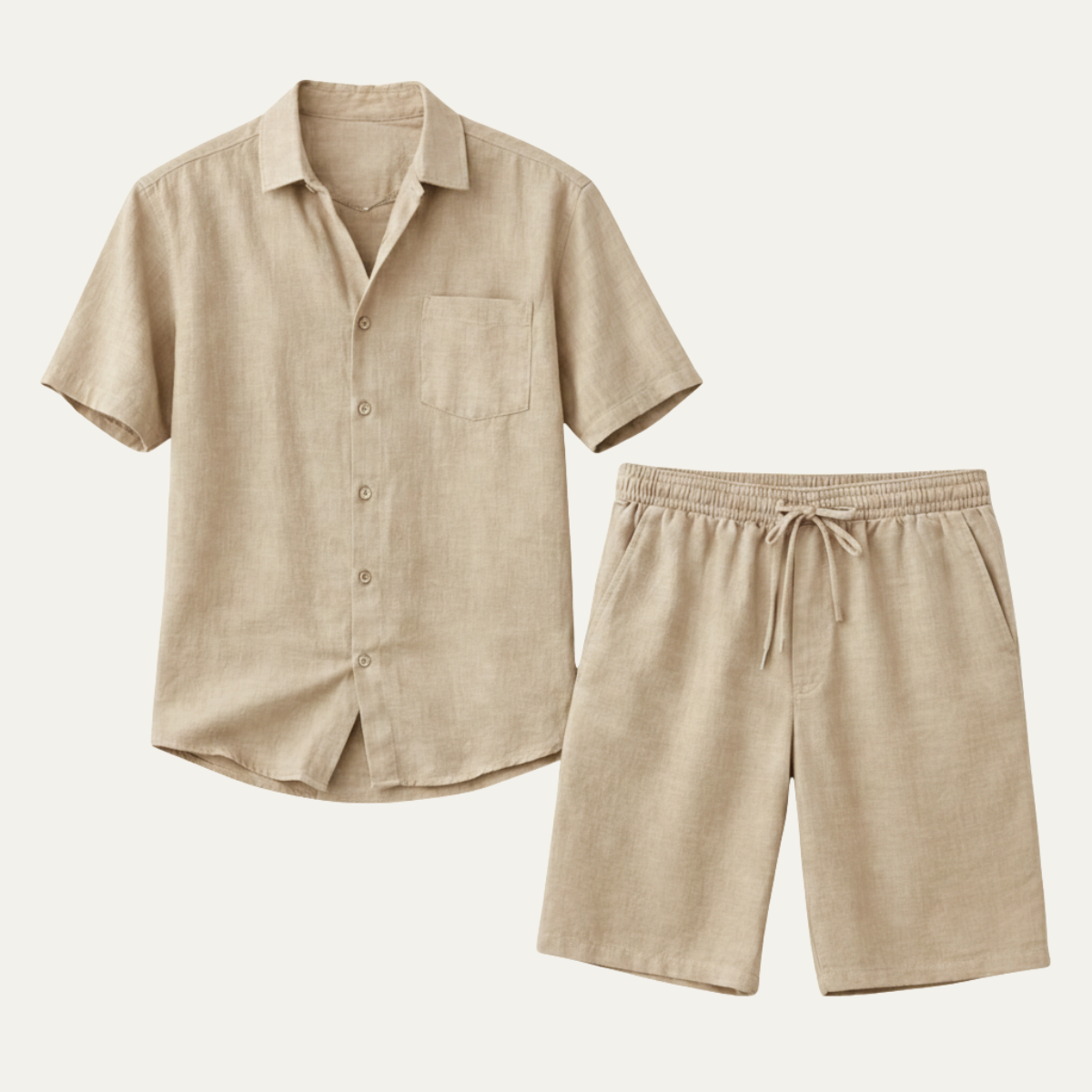 Men's Linen Shirt And Shorts Lightweight Summer Set