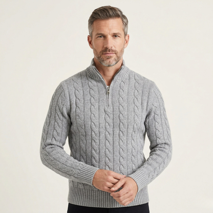 Men's Cable Knit Quarter Zip Sweater High Neck