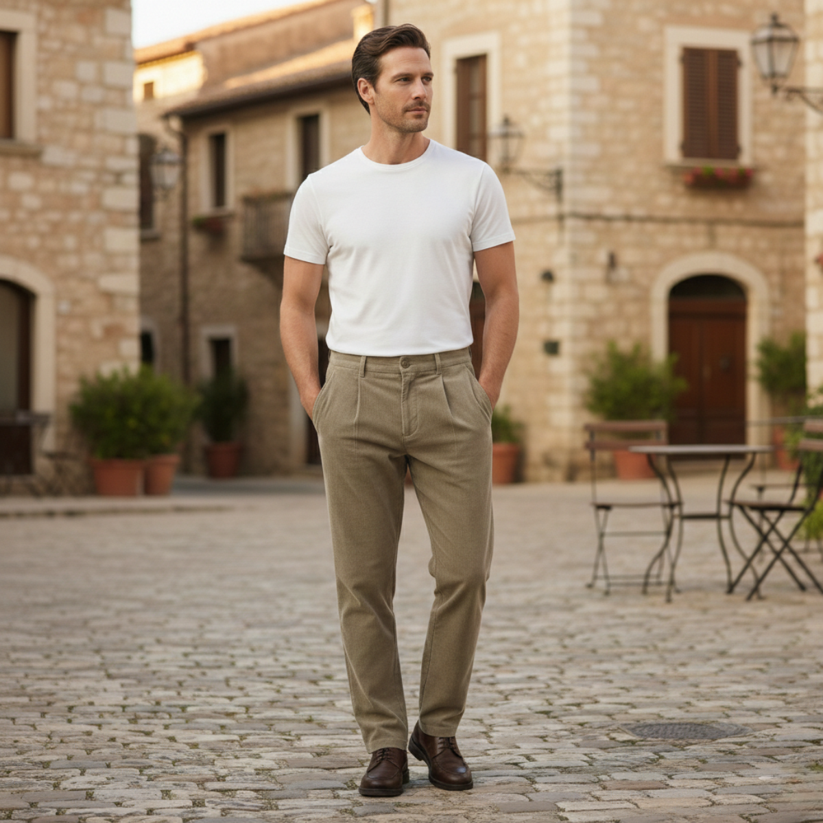 Men's Corduroy Pants Elastic Waist Casual