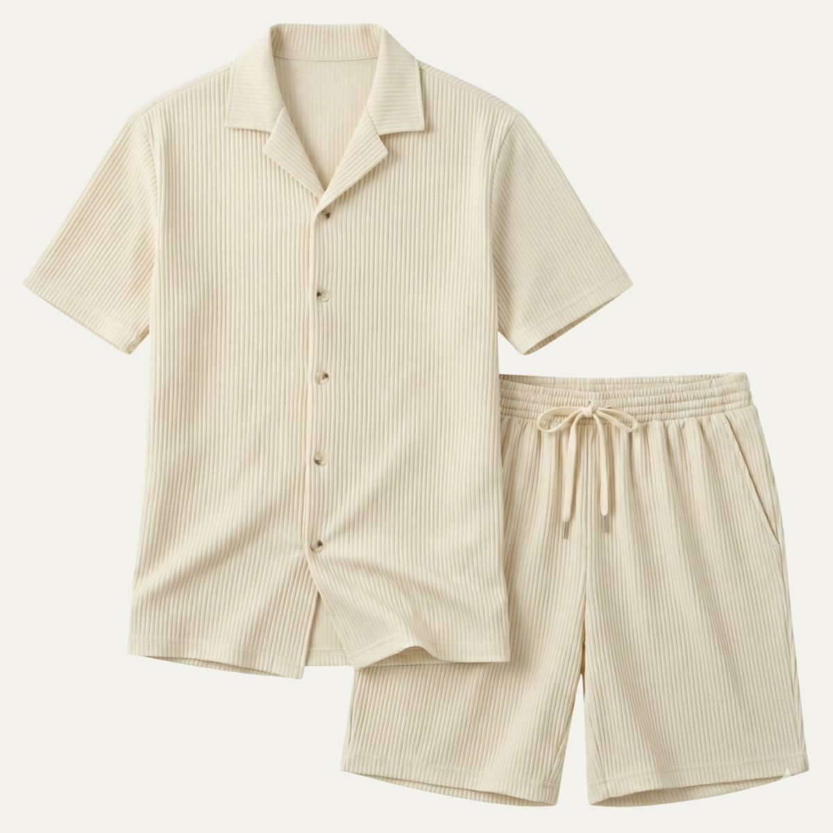 Men's Casual Summer Ribbed Shirt And Shorts Set