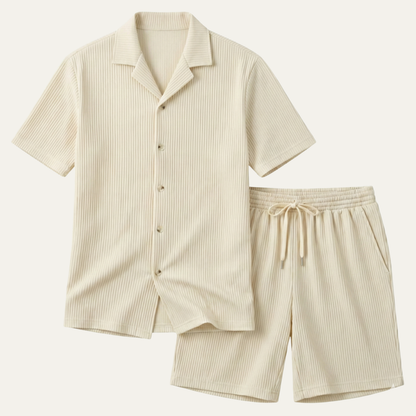 Men's Casual Summer Ribbed Shirt And Shorts Set