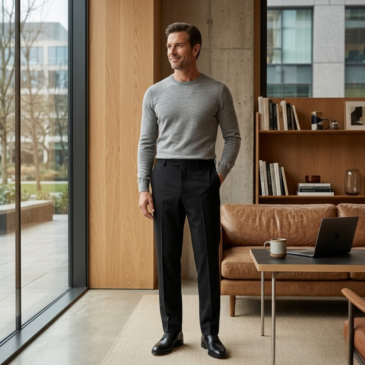 Moltrasio Men's Wool Blend Business Pants