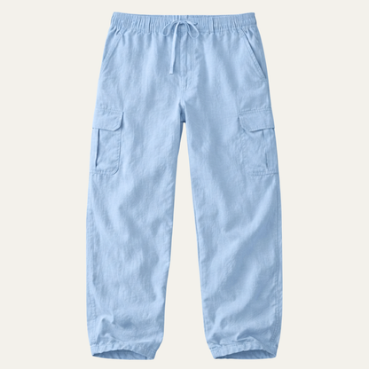 Men's Cotton Linen Cargo Pants Loose Fit Multi Pocket