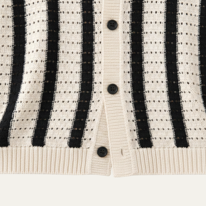 Men's Breathable Striped Knitted Polo Shirt