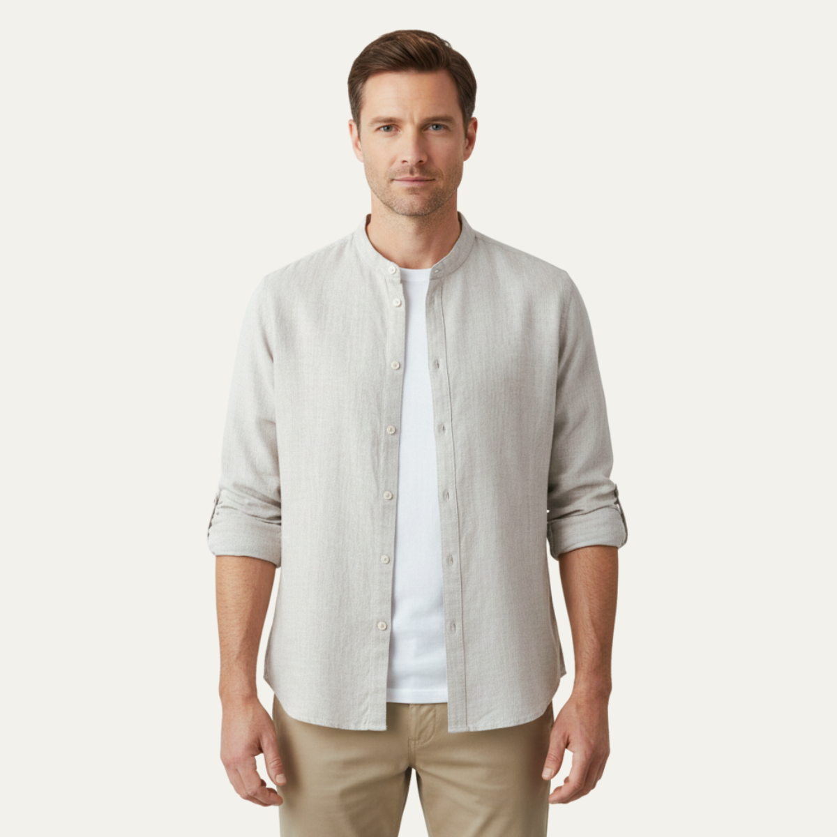 Men's Linen Shirt Thin Round Neck Vintage Style