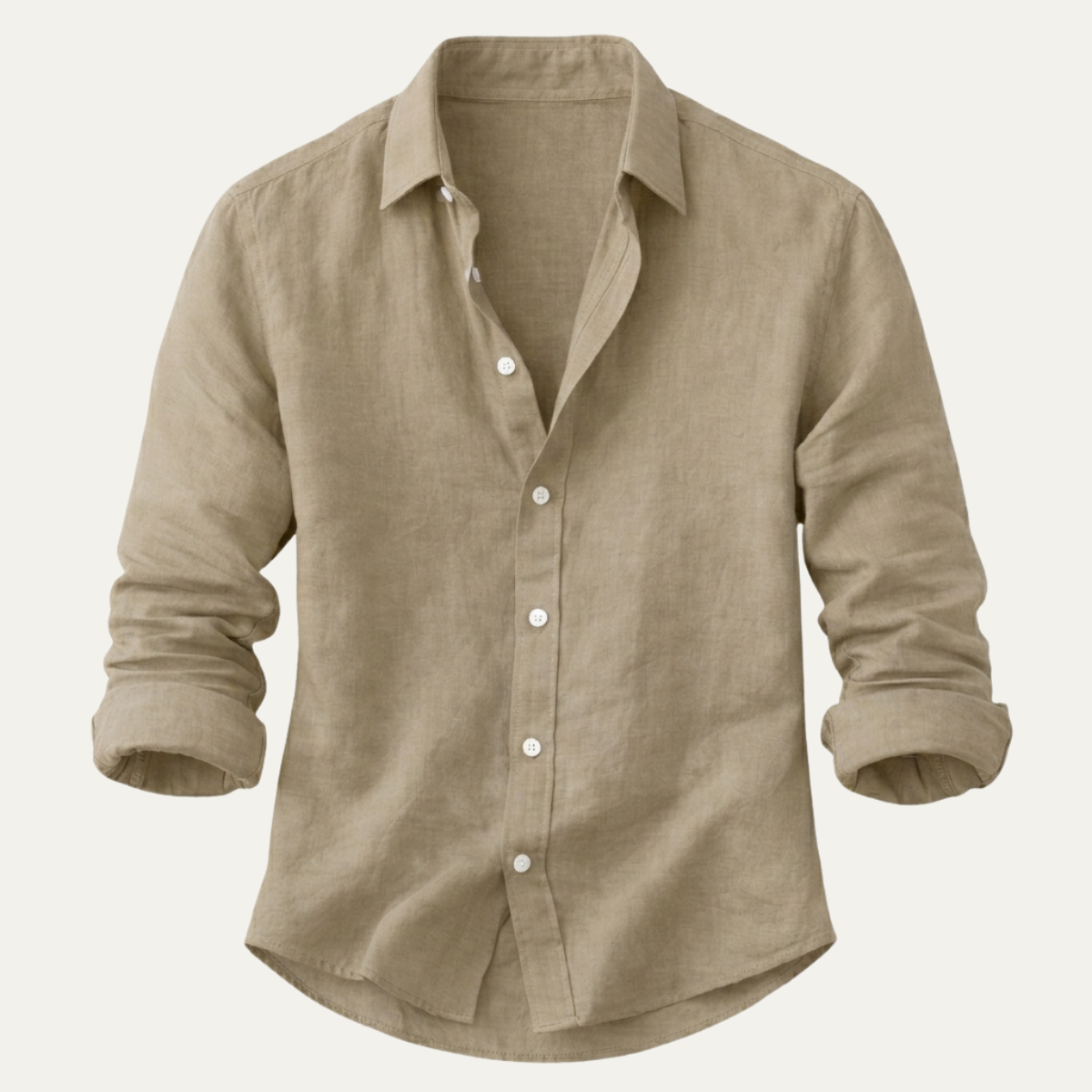 Men's Linen Button Up Shirt Casual Beige