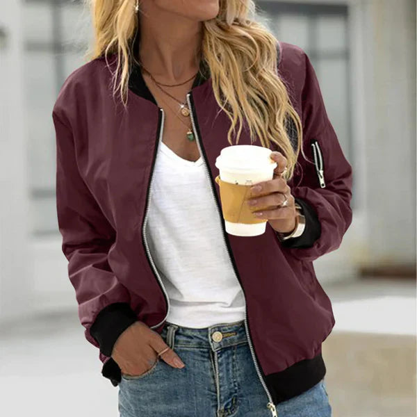 Women's Zip-Up Bomber Jacket Utility Pocket Cotton Black