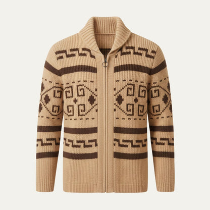 Men's Vintage Knit Cardigan Shawl Collar Thick Wool Beige