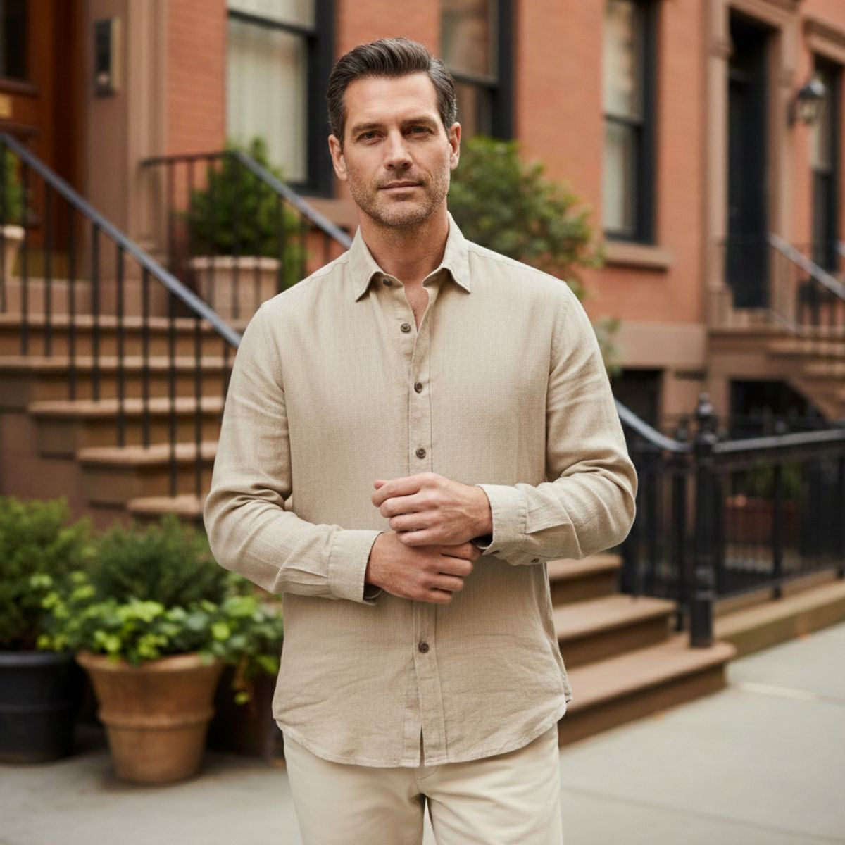 Men's Long Sleeve Linen Shirt Vintage Style