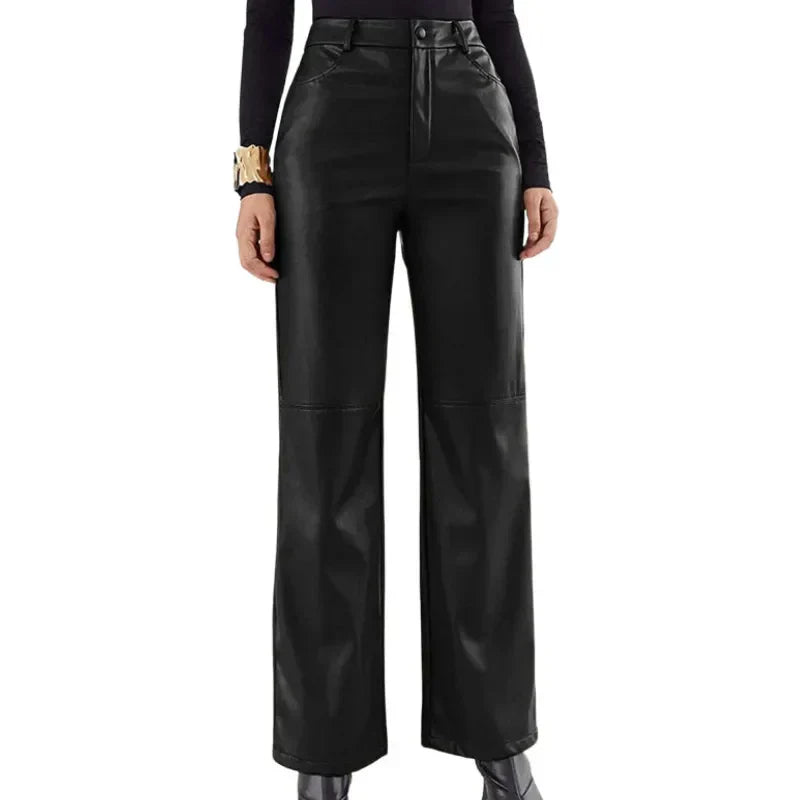 Women's High Waist Leather Pants - VibreMode
