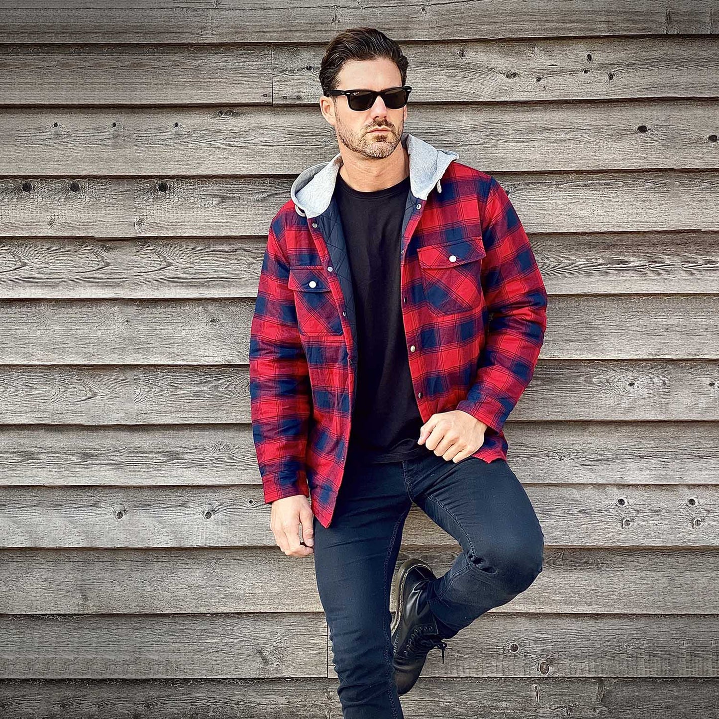 Men's Quilted Flannel Jacket With Hood Warm