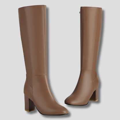 Women's Knee High Heeled Boots Zipper Black