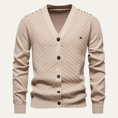 Men's Textured Knit V Neck Cardigan - VibreMode