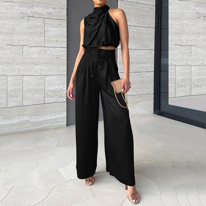 Women's 2-Piece Crop Wide Leg Pants Set