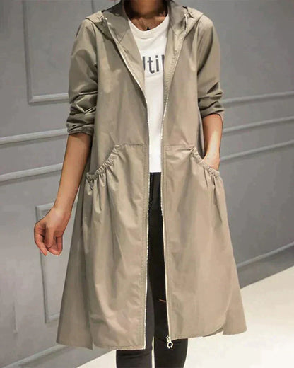Women's Waterproof Raincoat Long Zip Jacket