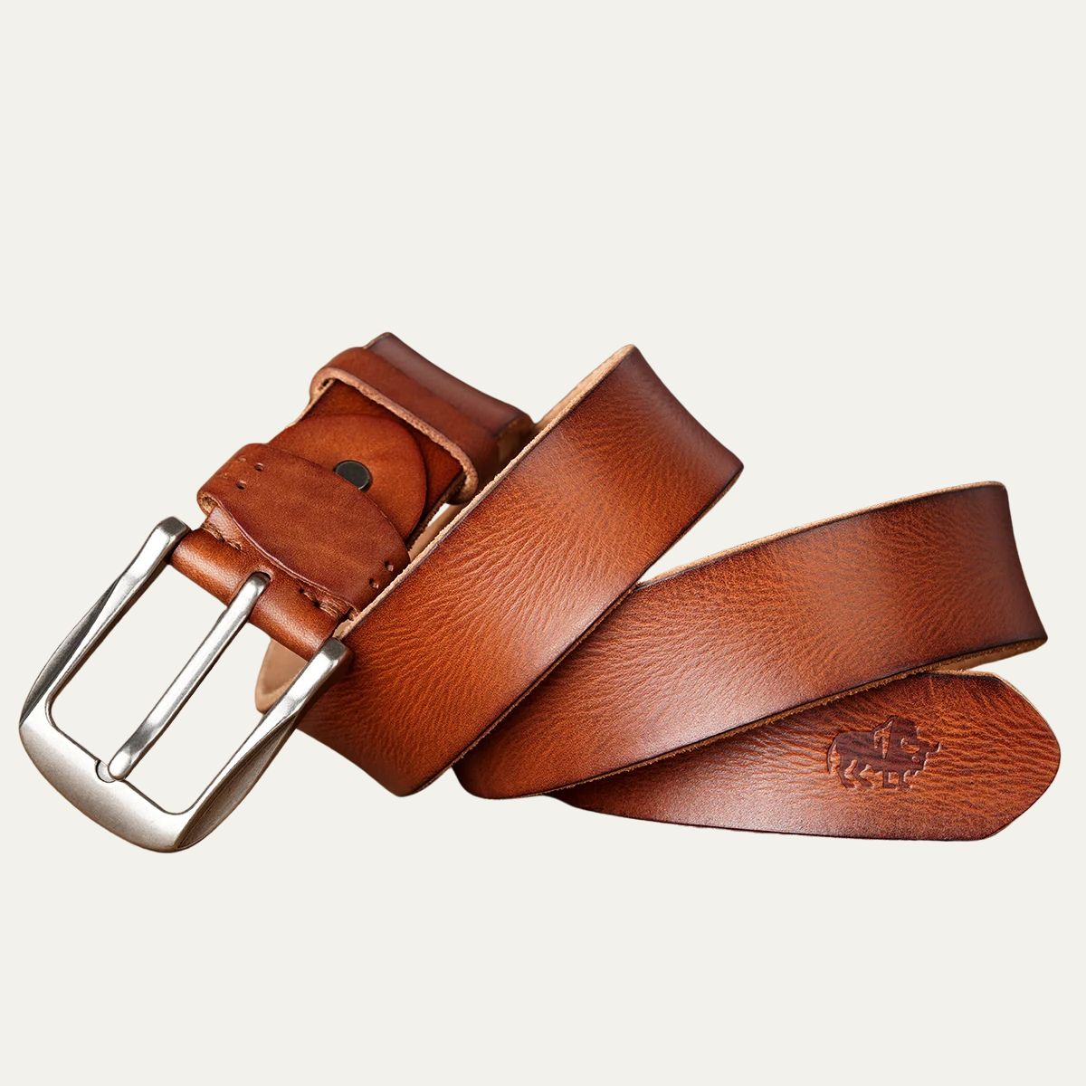 Men's Leather Belt Vintage Cowhide Classic Buckle Brown - VibreMode