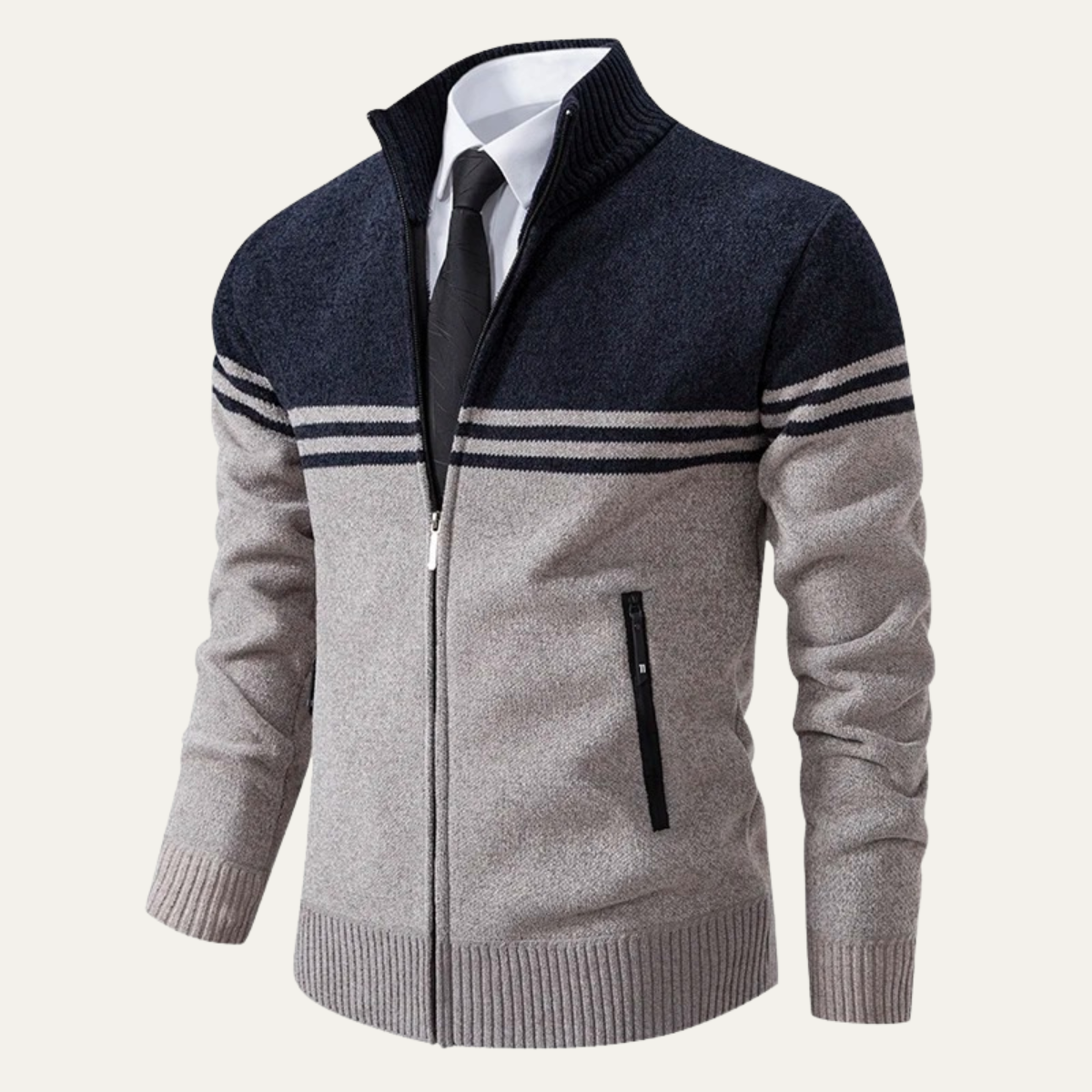 Men's Striped Fleece Lined Sweater Jacket