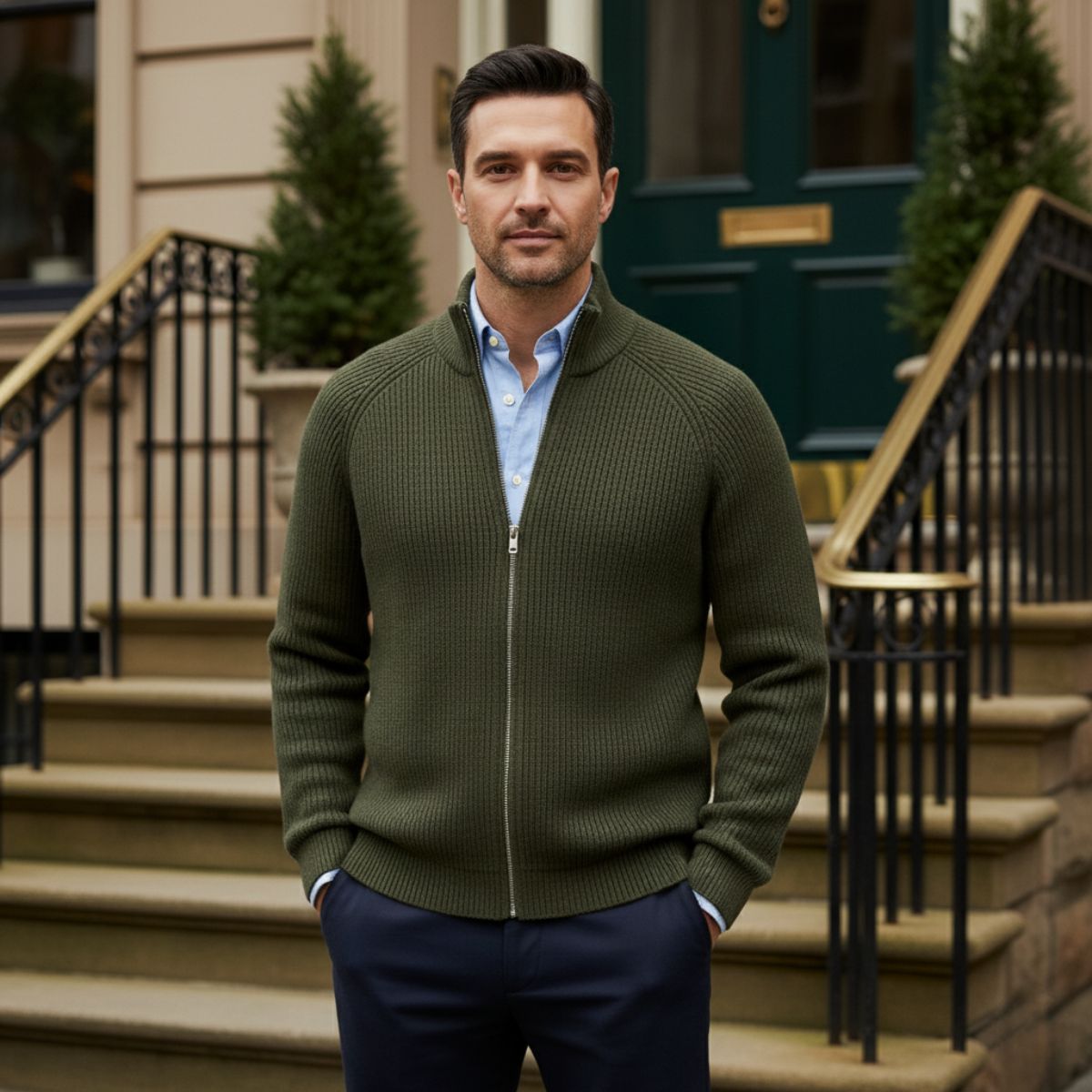 Men's Merino Wool Zip Up Cardigan