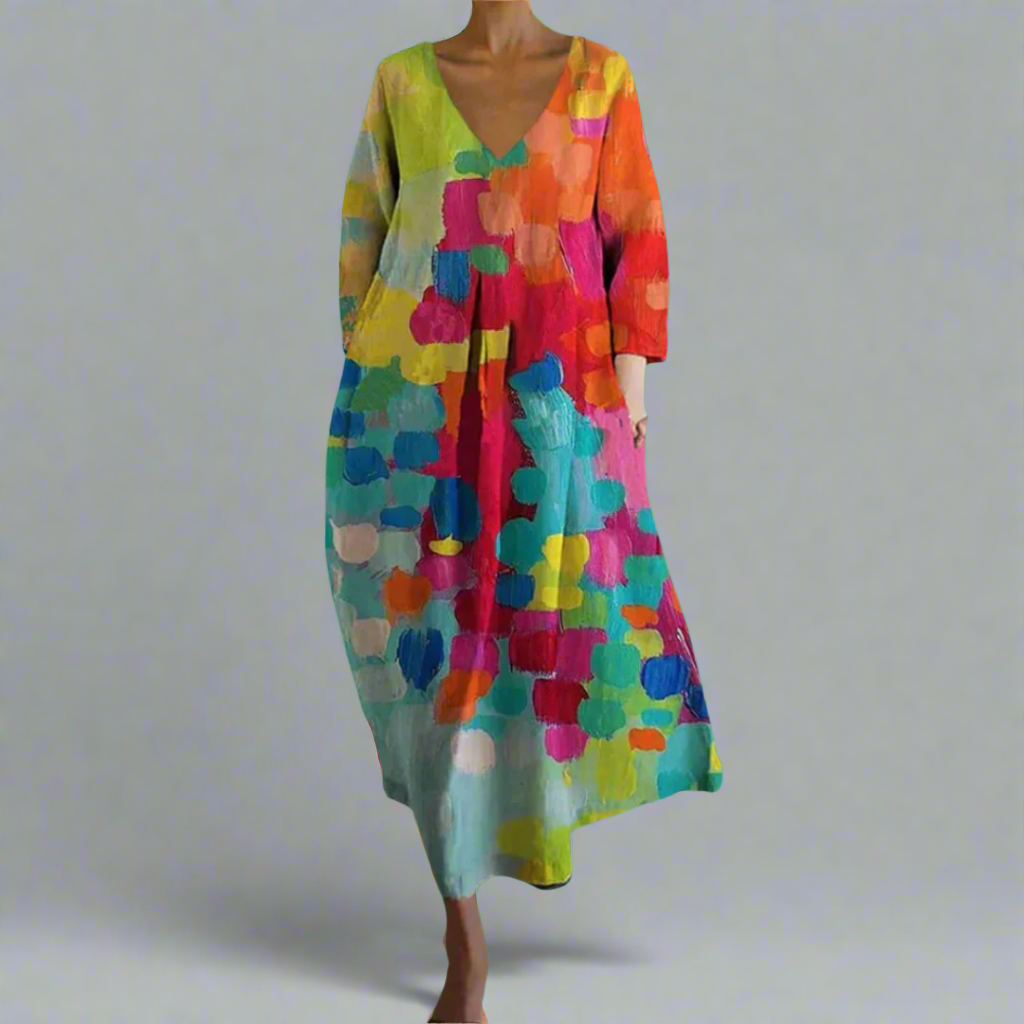 Vibrant V-Neck Summer Dress - VibreMode