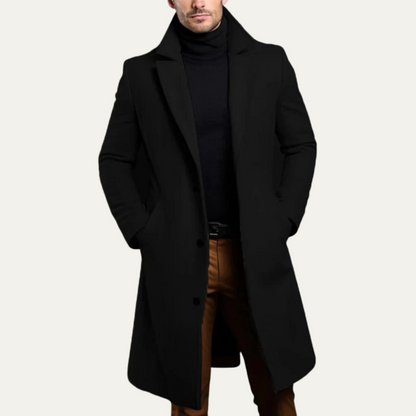 Men's Single Breasted Wool Coat Minimal Black