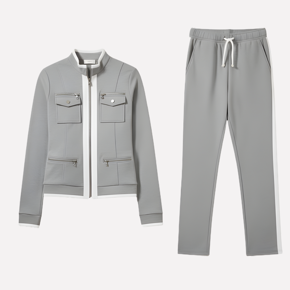 Women's Zip Jacket Pant Set Contrast Trim - VibreMode