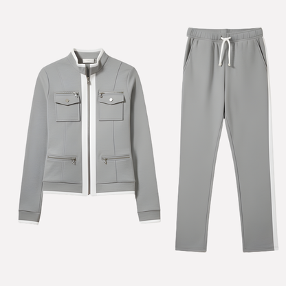Women's Zip Jacket Pant Set Contrast Trim - VibreMode