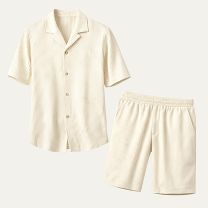 Men's Corduroy Shirt And Shorts Set - VibreMode