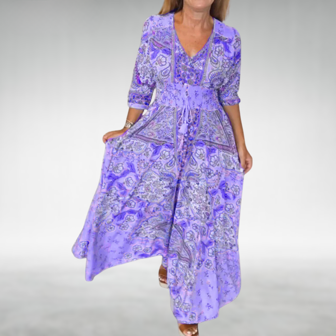 Women's Boho Maxi Dress Flowy Draped Cocktail - VibreMode