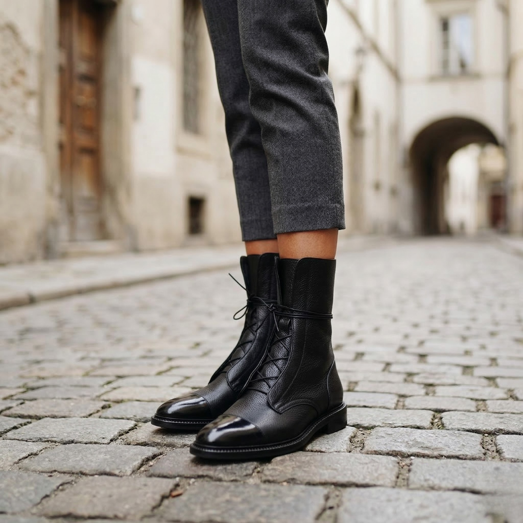Women’s Lace Up Ankle Boots Leather Combat Style Boots