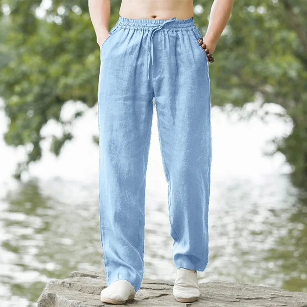 Men's Linen Beach Pants Lightweight Beige